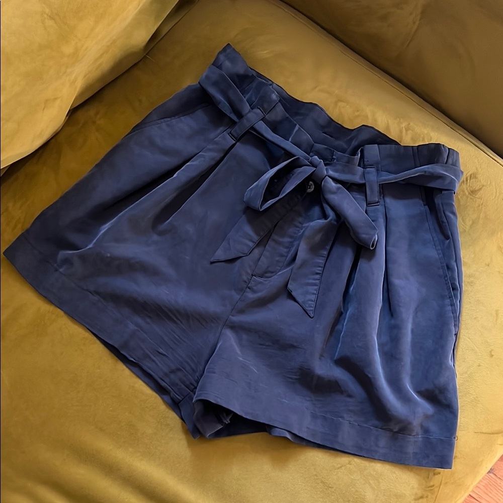 H&M Black Modal Brushed High Waist  Paperbag Waist Shorts with Tie Belt